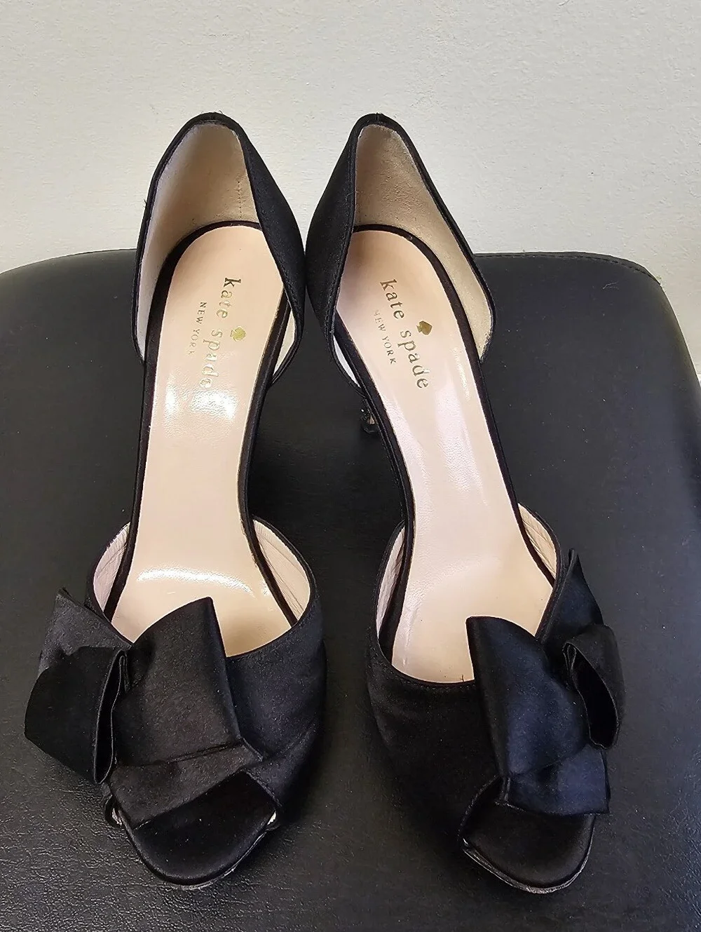 Kate Spade Sala Satin Bow D'Orsay Glitter Heel Pumps Black 6.5